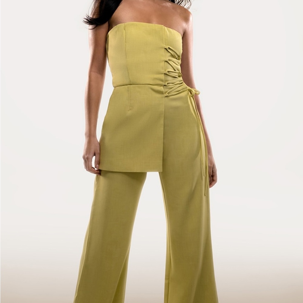 Pretty Little Thing Strapless Olive Green Jumpsuit